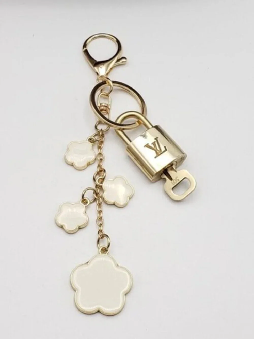 Louis Vuitton Gold Padlock 🔒 Key Set Authentic LV w/ Unbranded Flower Keychain